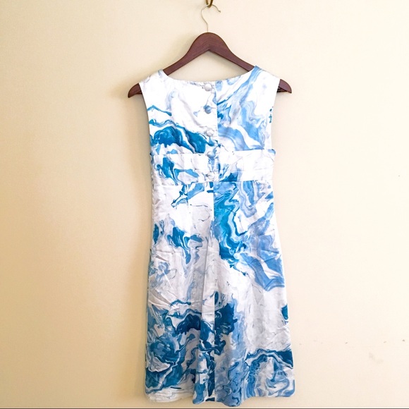 Anthro Maeve Shift Dress Watercolor Blue Marble 2 - Picture 7 of 7